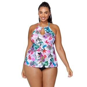 Raisins Curve Women Tropical Floral Rosalie Swim Tankini Top Plus Size 18W